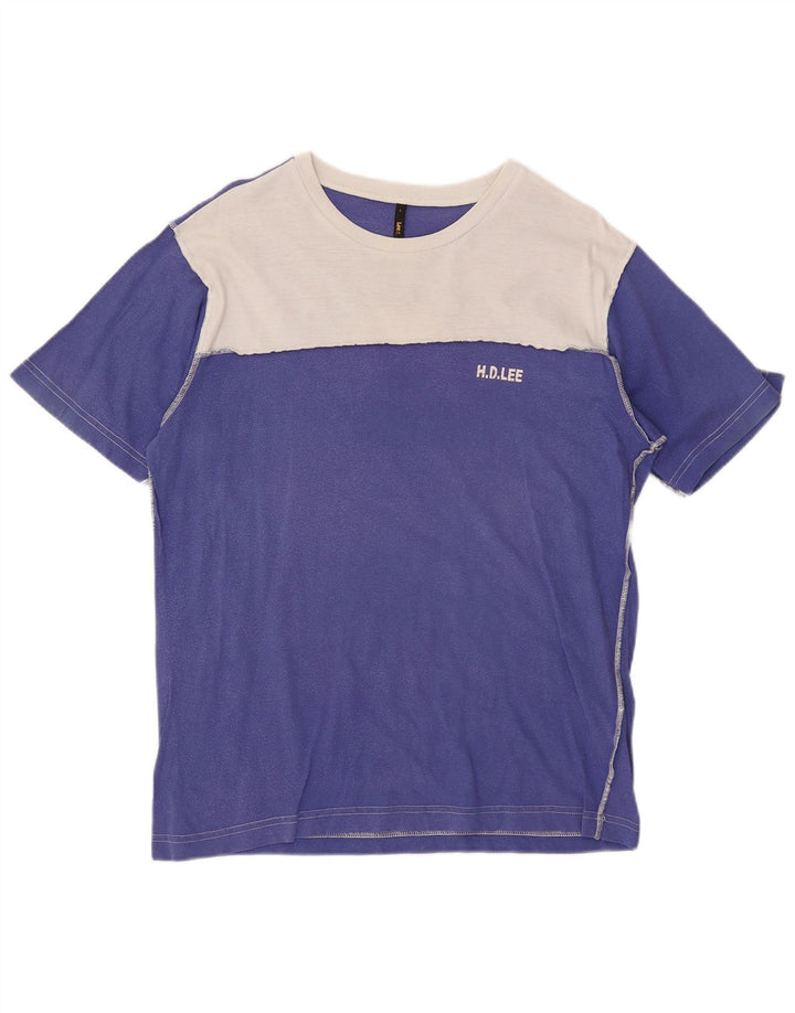 LEE Mens Graphic T-Shirt Top Large Blue Colourblock Cotton