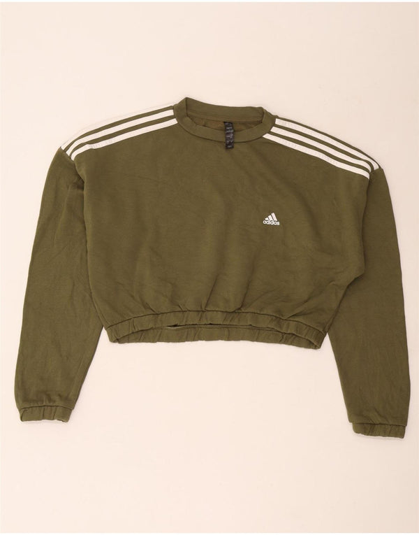 Adidas Womens Crop Oversized Sweatshirt Jumper UK 16/18 Large Khaki Cotton
