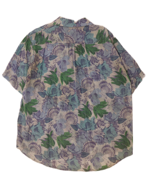 Vintage Womens Short Sleeve Oversized Shirt Blouse IT 42 Medium Blue Floral