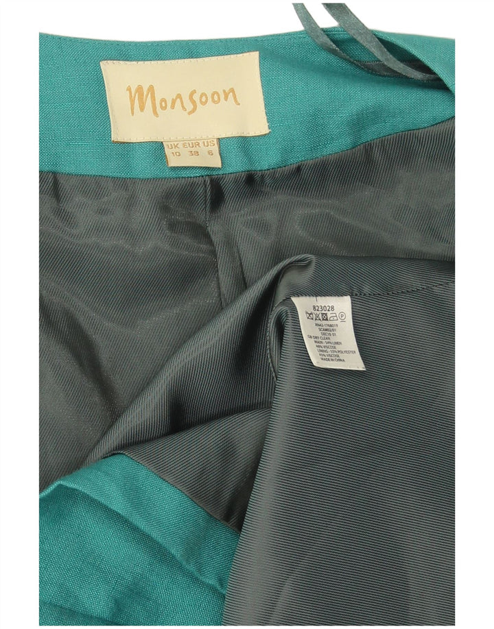 Monsoon Womens Open Blazer Jacket UK 10 Small Turquoise Linen