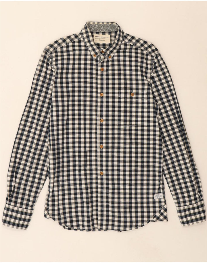 FRENCH CONNECTION Mens Regular Fit Flannel Shirt Small Navy Blue Check Vintage French Connection and Second-Hand French Connection from Messina Hembry 