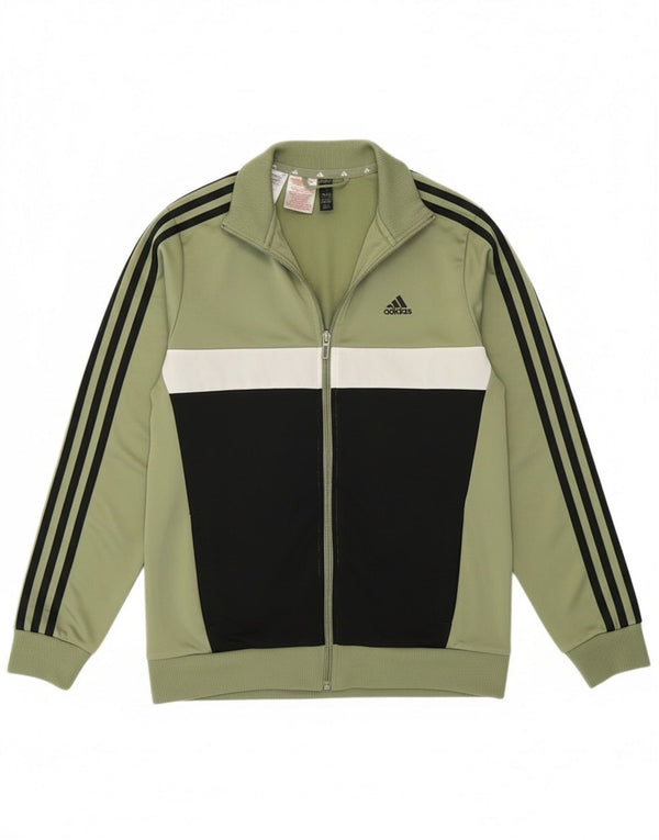 Adidas Boys Tracksuit Top Jacket 13-14 Years Green Colourblock Sports