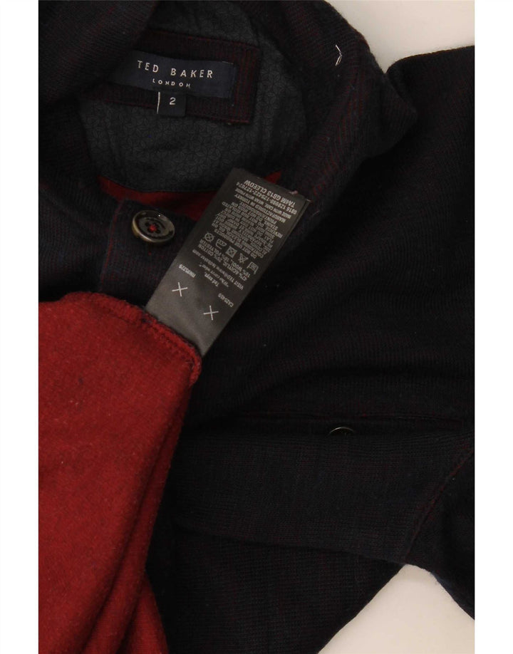 Ted Baker Mens Button Neck Jumper Sweater Size 2 Small Navy Blue Modern