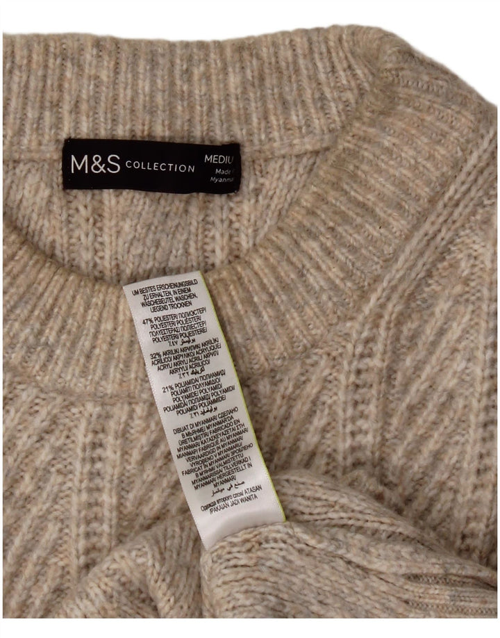 MARKS & SPENCER Womens Crew Neck Jumper Sweater UK 14 Medium Beige Winter