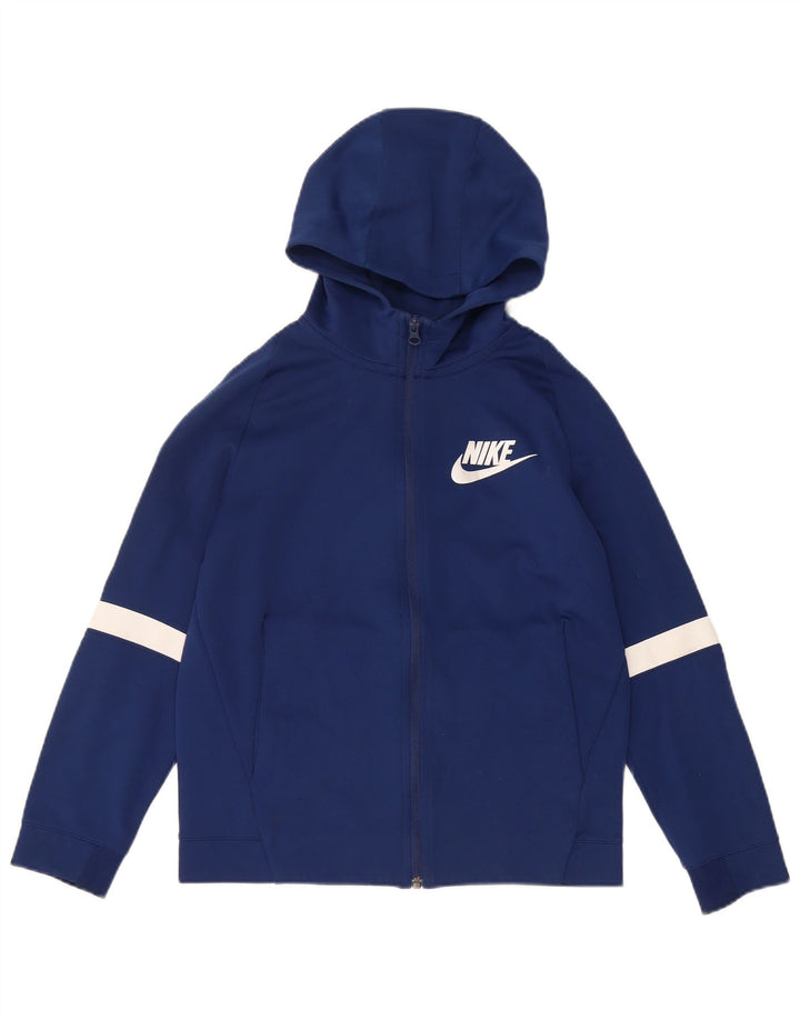 NIKE Boys Zip Hoodie Sweater 12-13 Years Large Navy Blue Colourblock