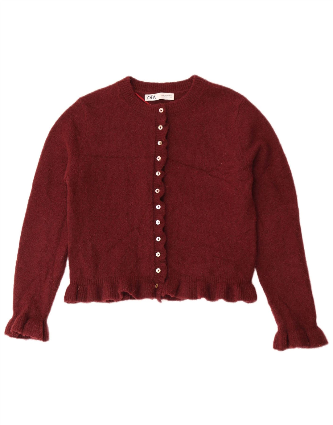 Zara Womens Crop Cardigan Sweater UK 10 Small Maroon Polyester