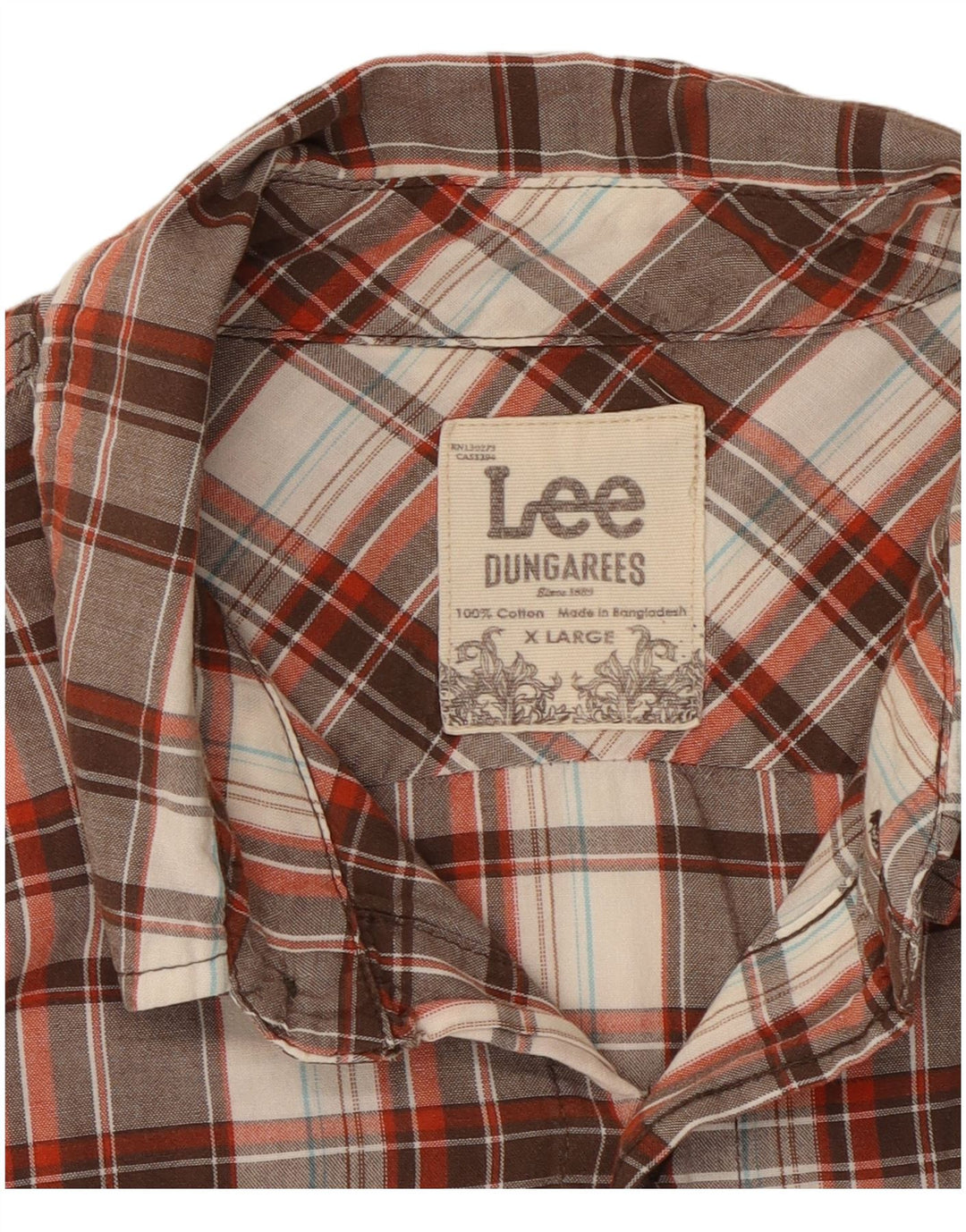 LEE Mens Dungarees Short Sleeve Shirt XL Multicoloured Check Cotton