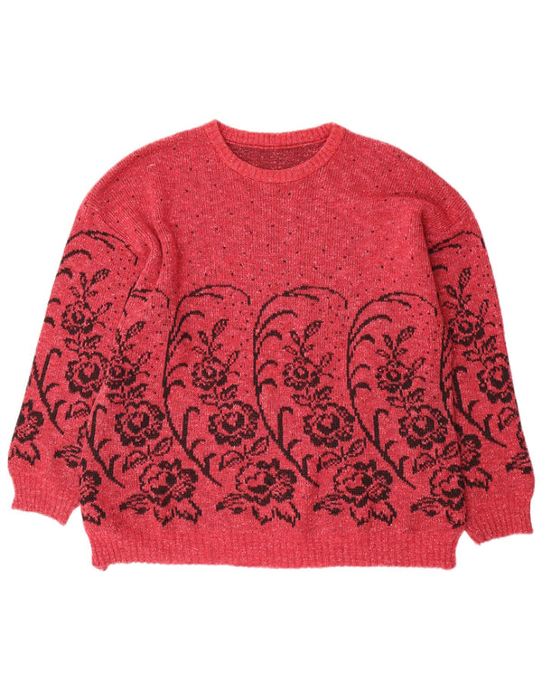 VINTAGE Womens Crew Neck Jumper Sweater UK 16 Large Red Floral
