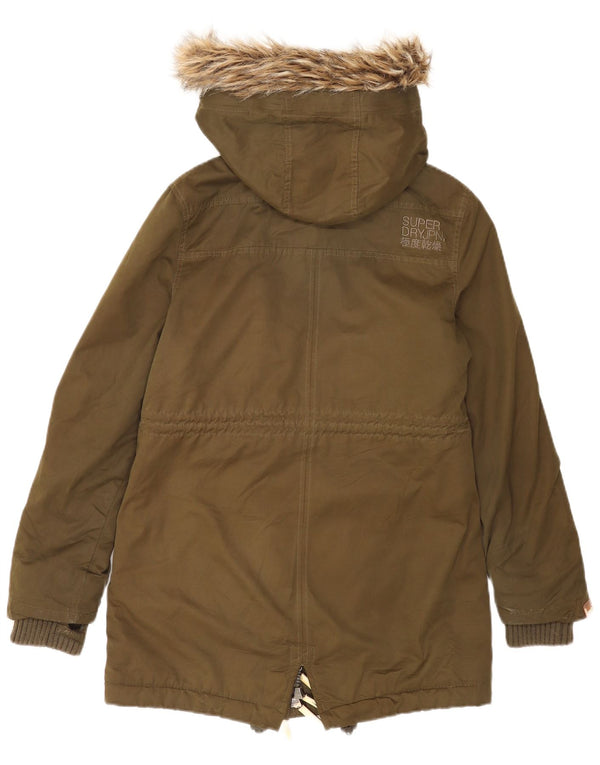 Superdry Womens The windparka Hooded Sherpa Parka Jacket UK 14 Medium Khaki