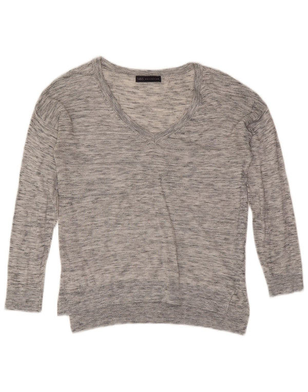 Marks & Spencer Womens V-Neck Jumper Sweater UK 8 Small Grey Flecked