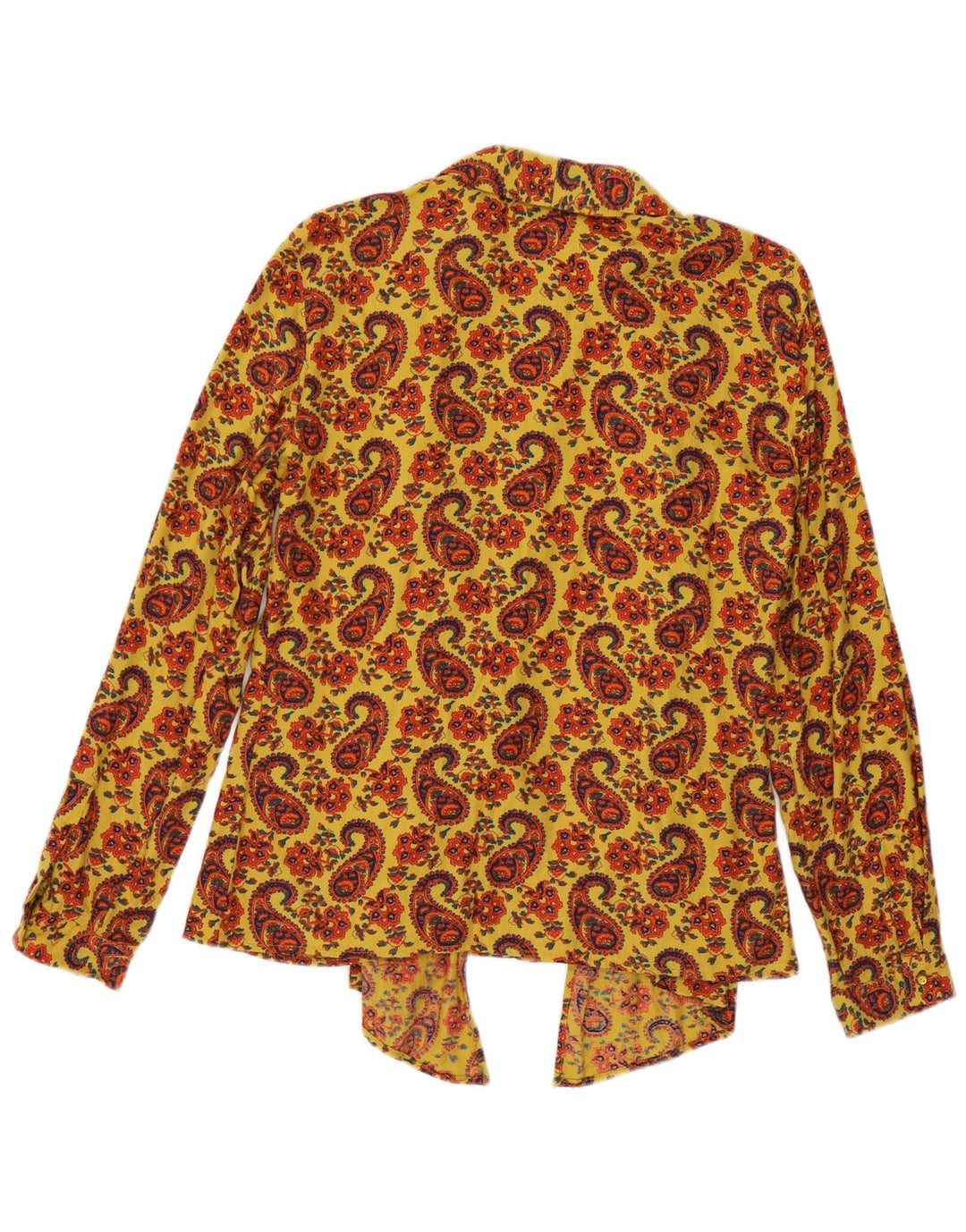Byblos Womens Front Tie Shirt Blouse IT 44 Medium Yellow Paisley