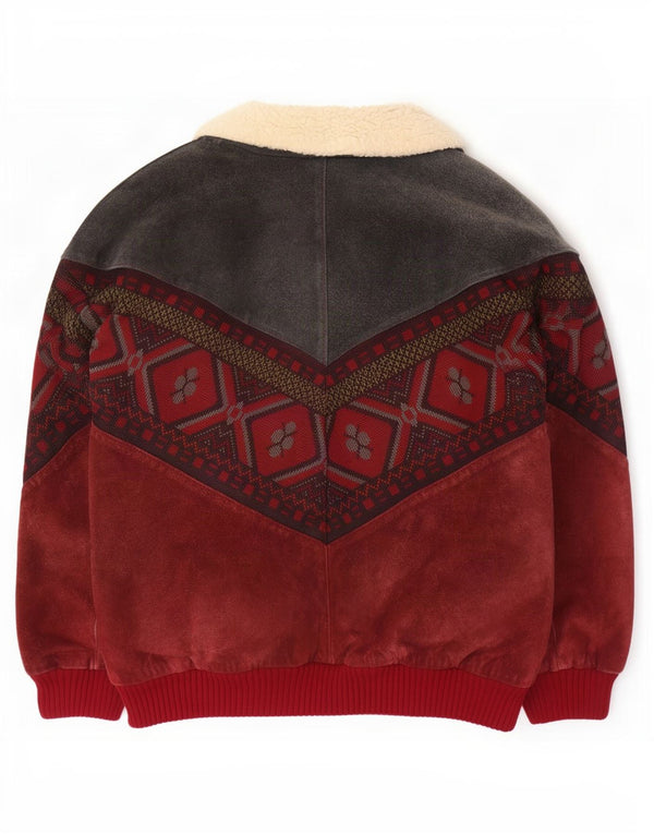 Vintage Mens Sherpa Suede Jacket IT 56 3XL Brown Geometric Leather