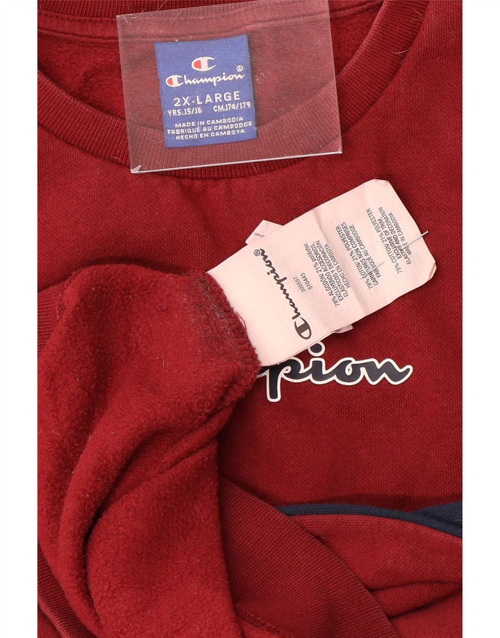 CHAMPION Boys Sweatshirt Jumper 15-16 Years 2XL Red Colourblock Cotton