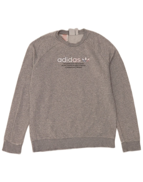 Adidas Boys Graphic Sweatshirt Jumper 13-14 Years Grey Flecked Cotton