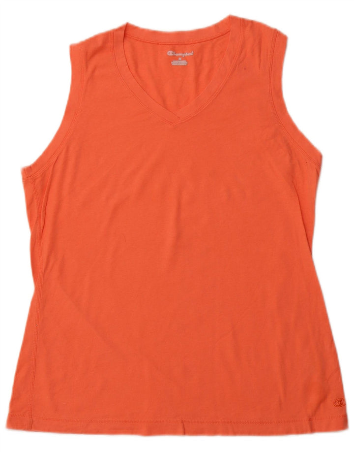 CHAMPION Womens Vest Top UK 14 Medium Orange Cotton