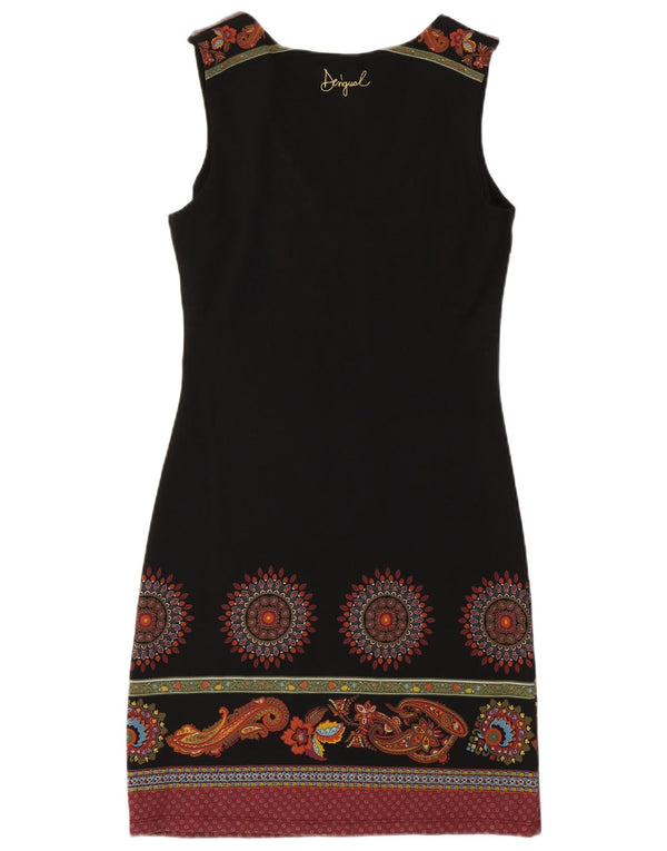 DESIGUAL Womens Sleeveless Sheath Dress UK 12 Medium Black Floral