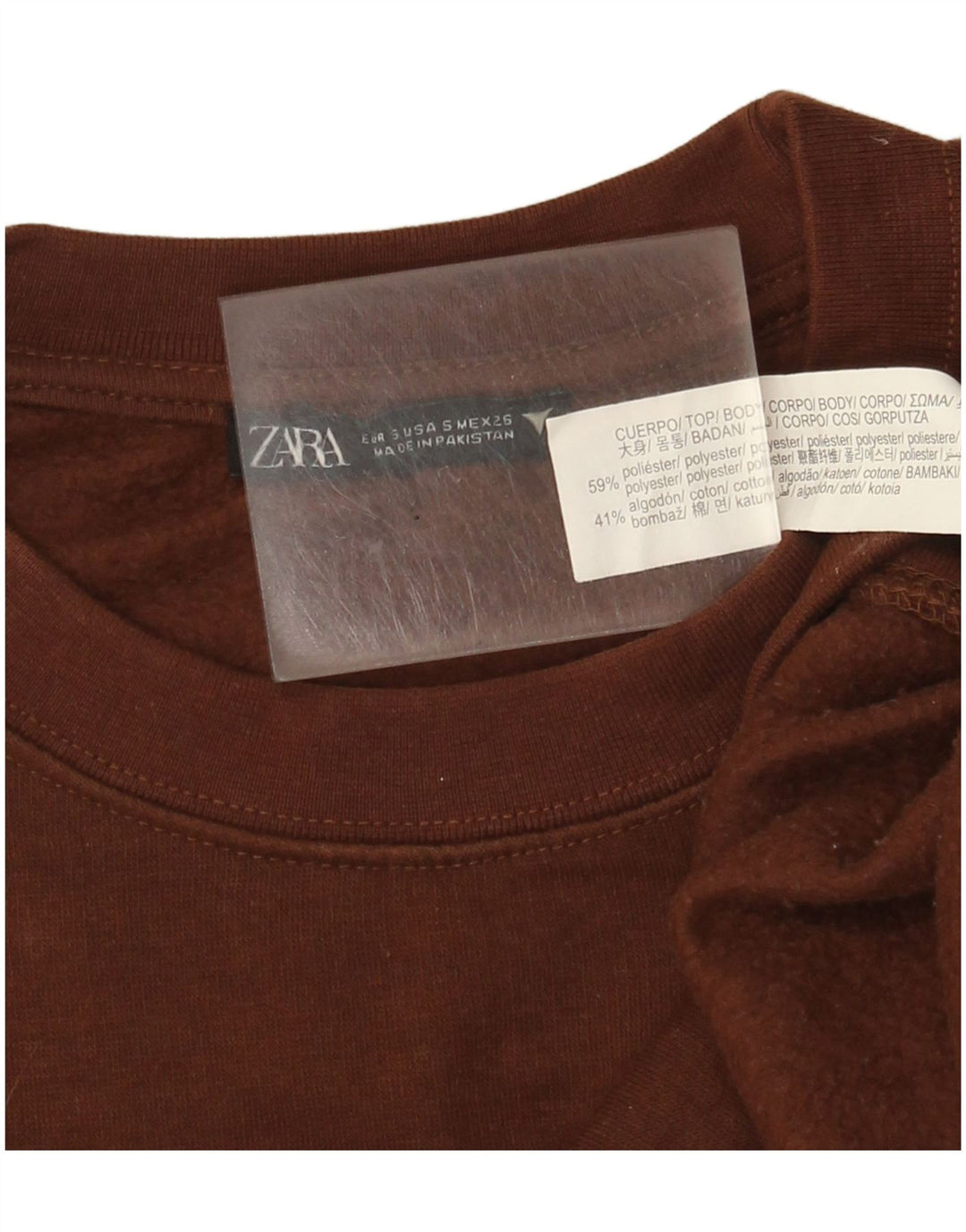 Zara Womens Crop Sweatshirt Jumper UK 10 Small Brown Polyester