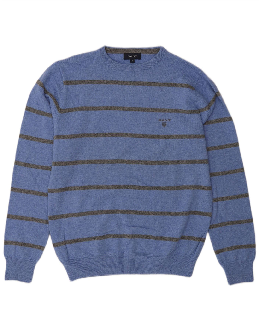 Gant Mens Crew Neck Jumper Sweater Small Blue Striped Lambswool