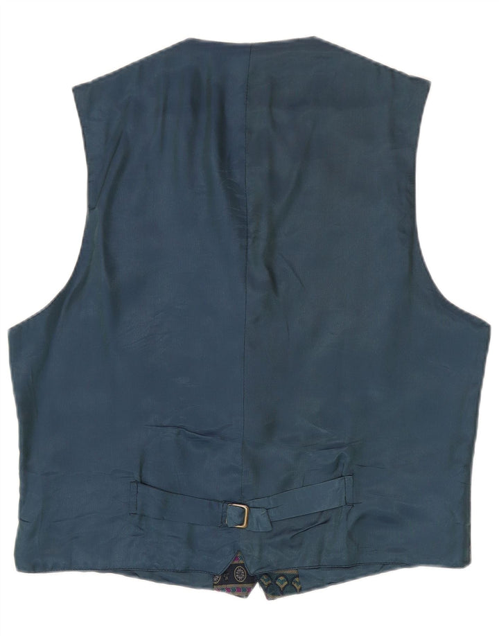 Vintage Mens Waistcoat XL Navy Blue Geometric Polyester