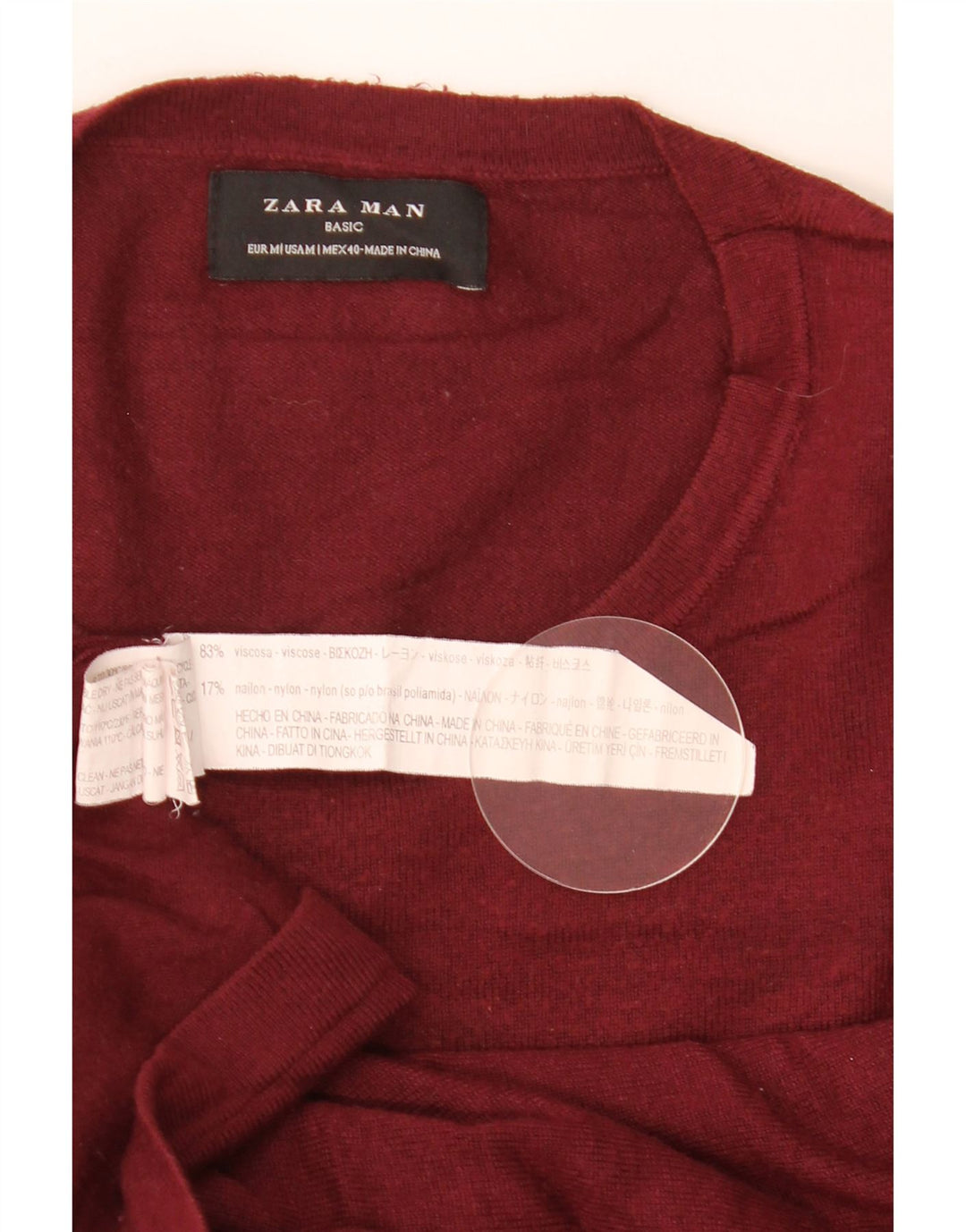 Zara Mens Crew Neck Jumper Sweater Medium Maroon Viscose