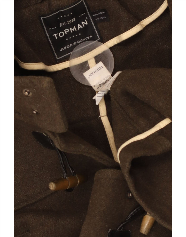 TOPMAN Mens Hooded Duffle Coat UK 38 Medium Brown Wool