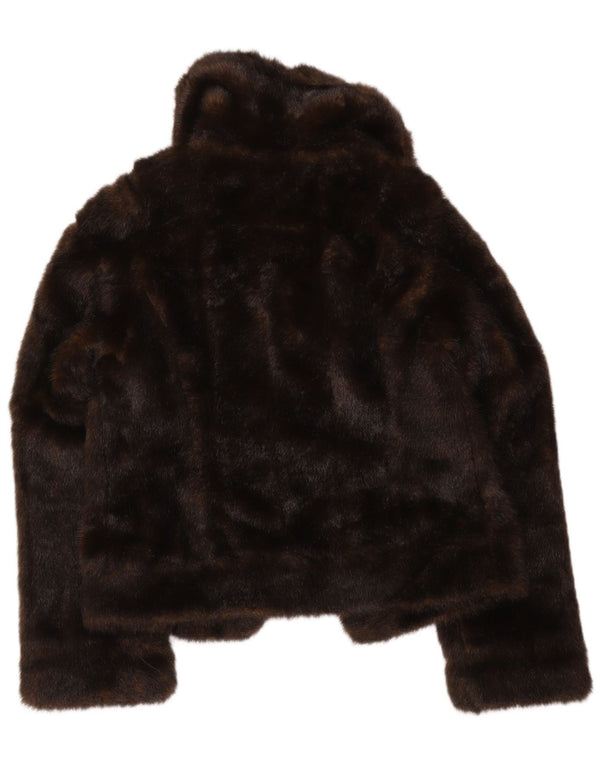 Topshop Womens Faux Fur Bolero Jacket UK 8 Small Brown Acrylic