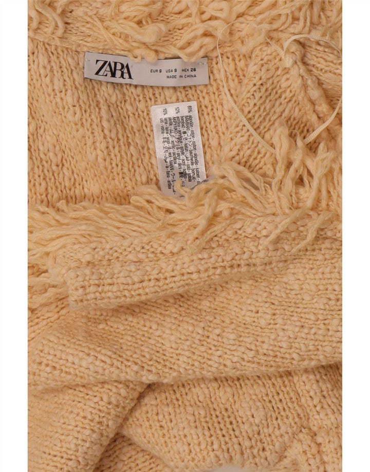 Zara Womens Open Cardigan Sweater Small Off White Cotton