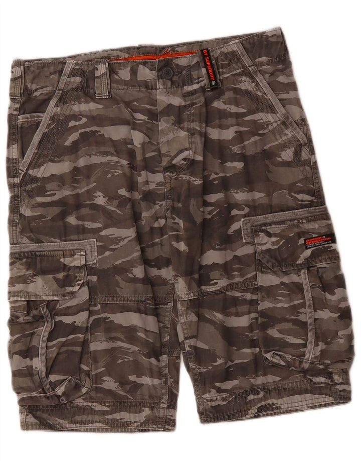 SUPERDRY Mens Cargo Shorts W31 Medium Khaki Camouflage Cotton