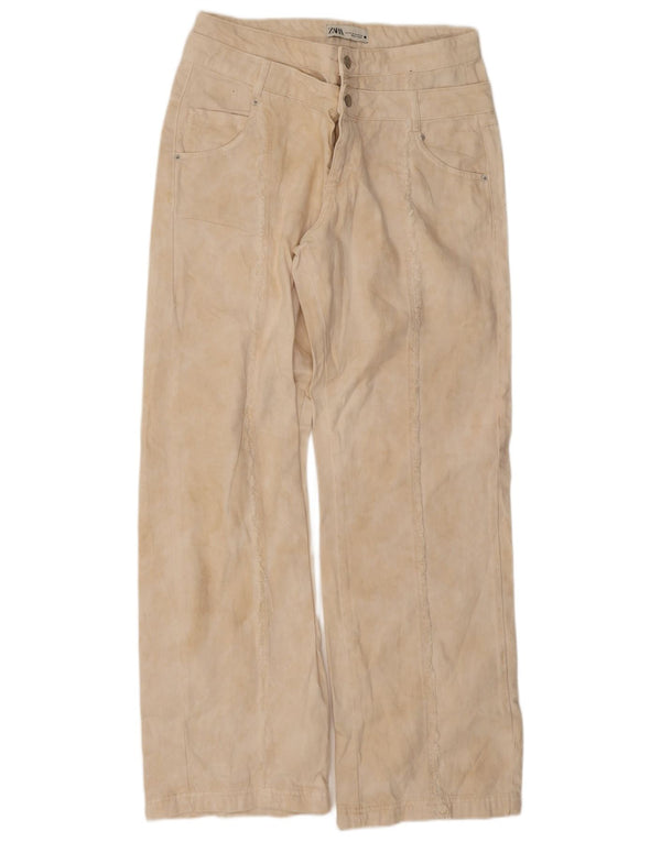 Zara Womens Wide Leg Casual Trousers EU 42 Large W32 L33 Beige Cotton