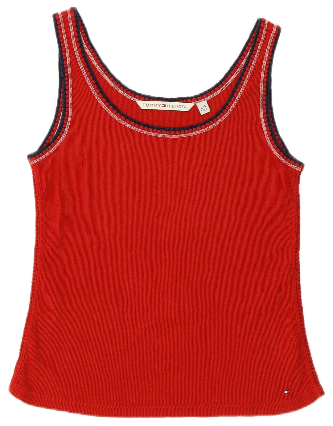 TOMMY HILFIGER Womens Vest Top UK 16 Large Red Cotton