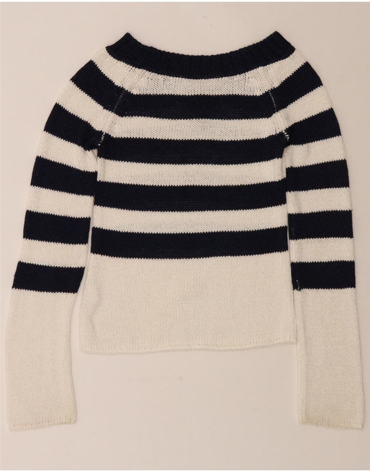 MAX & CO. Womens V-Neck Jumper Sweater UK 14 Medium Navy Blue Striped Vintage Max & Co. and Second-Hand Max & Co. from Messina Hembry 