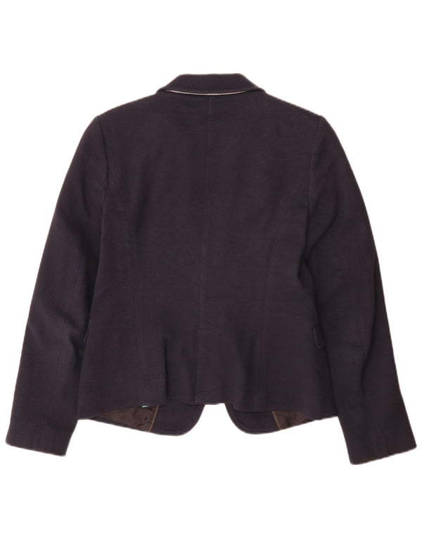 Massimo Dutti Womens 1 Button Blazer Jacket EU 40 Medium Navy Blue Cotton