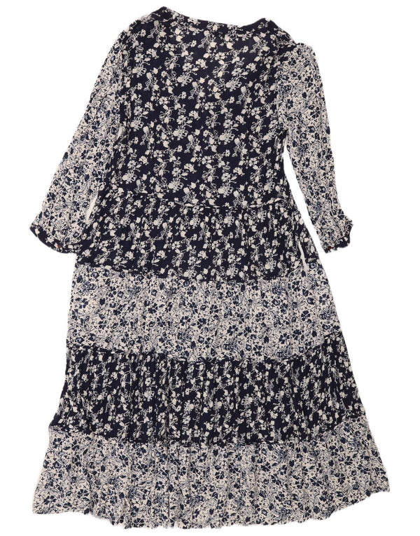 White Stuff Womens Maxi Tiered Dress UK 14 Large Navy Blue Floral Viscose