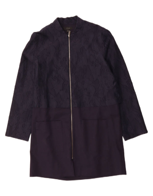 COS Womens Overcoat EU 40 Medium Navy Blue Camouflage Cotton