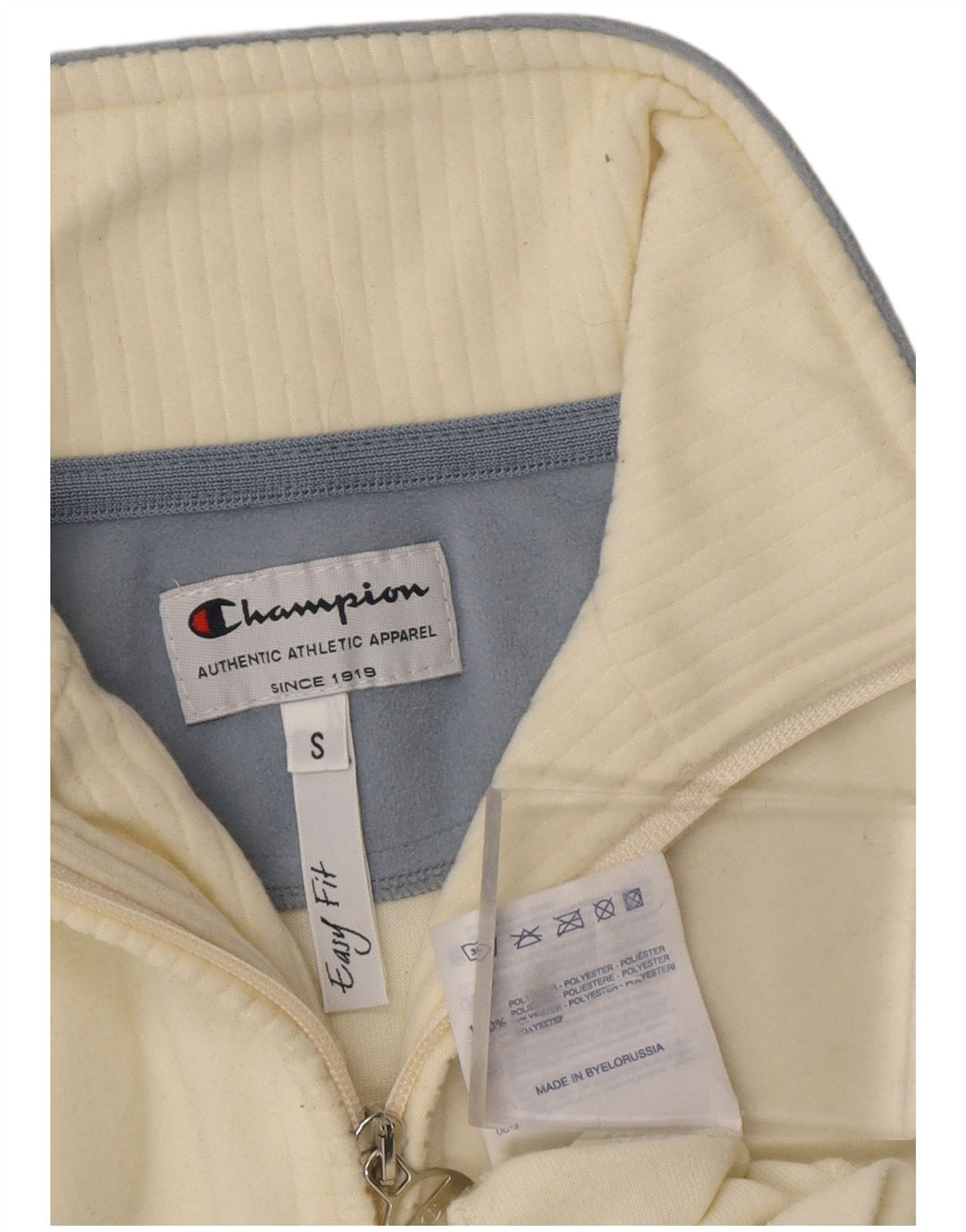 CHAMPION Womens Easy Fit Zip Neck Fleece Jumper UK 10 Small Off White