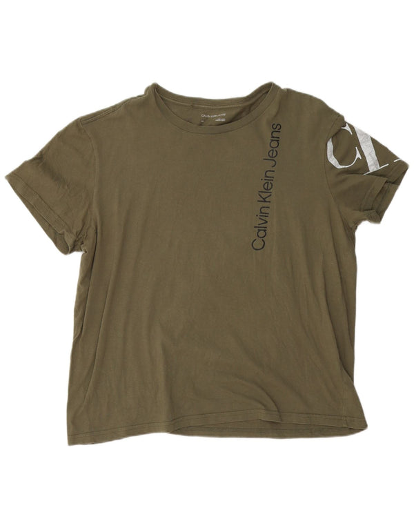 CALVIN KLEIN JEANS Mens Graphic T-Shirt Top Large Khaki Cotton