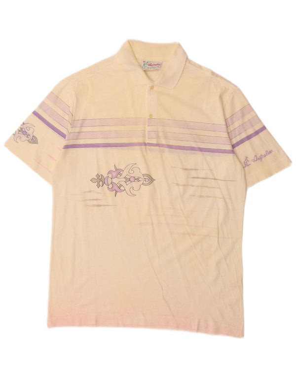 AUSTRALIAN L'ALPINA Mens Polo Shirt IT 46 Small Off White Striped Cotton