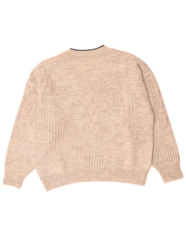 Vintage Womens V-Neck Jumper Sweater UK 18 XL Beige
