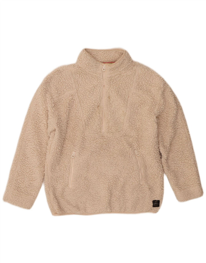 Joules Womens Oversized Zip Neck Fleece Jumper UK 8 Small Beige Polyester
