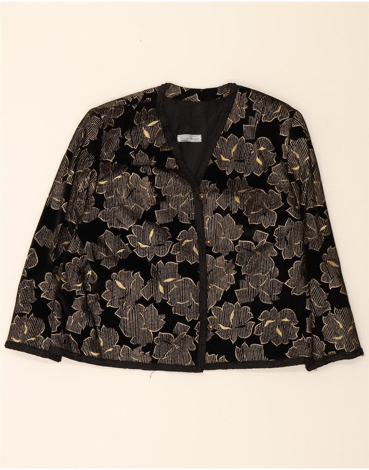 VINTAGE Womens 4 Button Blazer Jacket UK 16 Large Black Floral Vintage Vintage and Second-Hand Vintage from Messina Hembry 