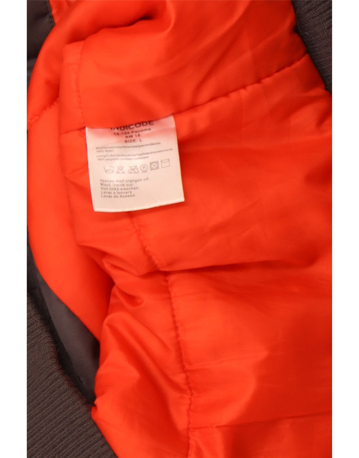 INDIGO Mens Hooded Bomber Jacket UK 40 Large Grey Nylon