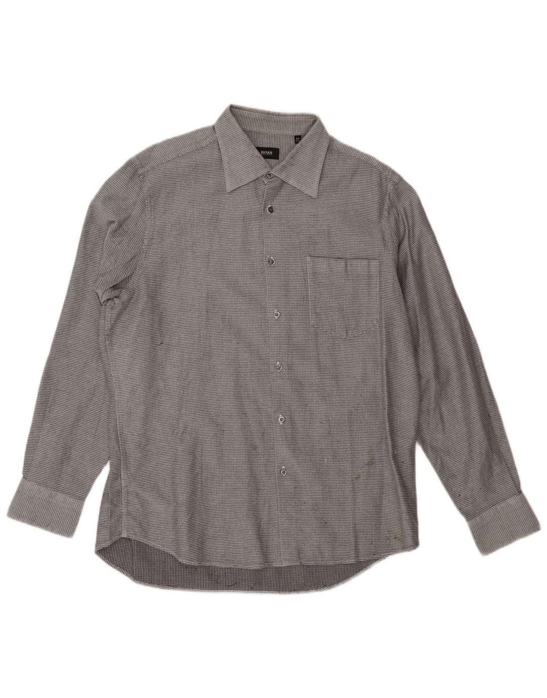 HUGO BOSS Mens Flannel Shirt Size 17 1/2 44 XL Grey Geometric Cotton