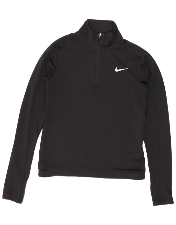 Nike Womens Dri Fit Loose Zip Neck Top Long Sleeve UK 6 XS Black Polyester