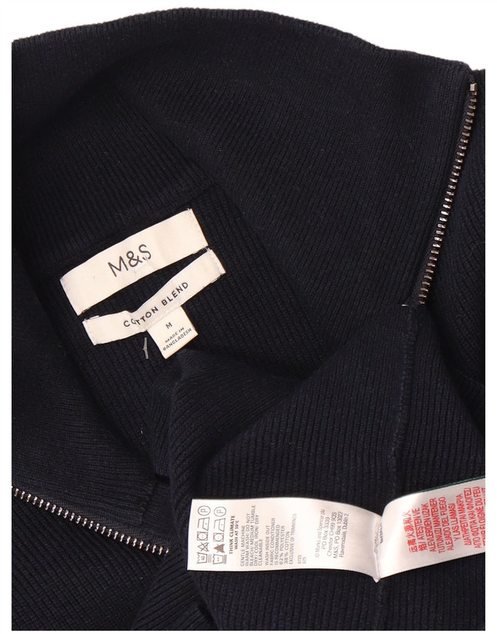 Marks & Spencer Mens Zip Neck Jumper Sweater Medium Navy Blue Colourblock