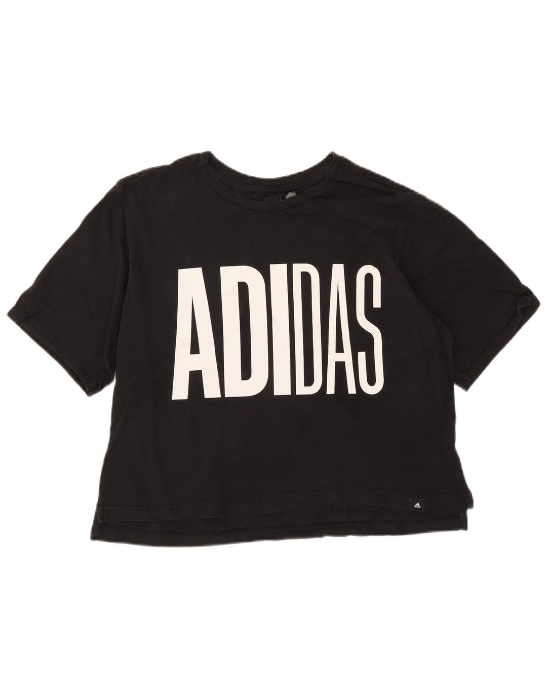 ADIDAS Womens Crop Graphic T-Shirt Top UK 16/18 Large Black Cotton