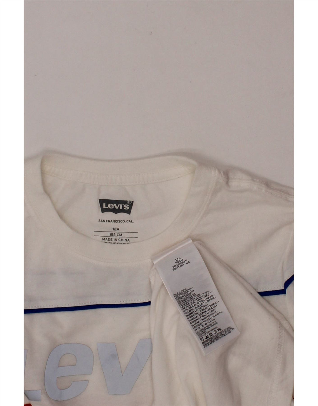 LEVI'S Boys Graphic Top Long Sleeve 11-12 Years White Cotton Vintage Levi's and Second-Hand Levi's from Messina Hembry 
