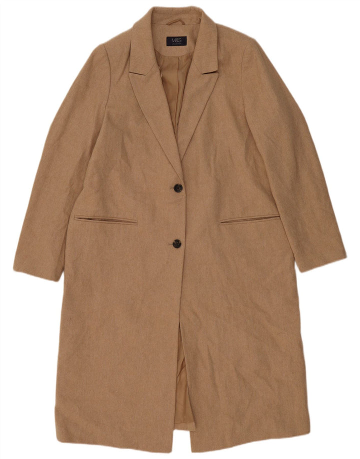 Marks & Spencer Womens Overcoat UK 16 Large Beige Herringbone Polyester