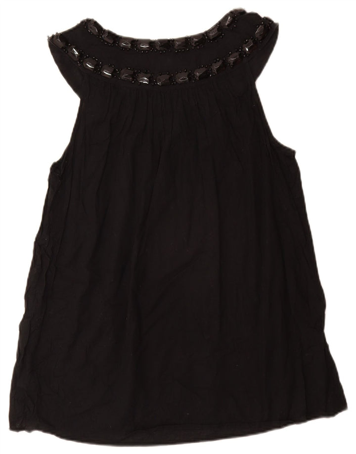 MICHAEL KORS Womens Sleeveless Blouse Top UK 12 Medium Black Cotton