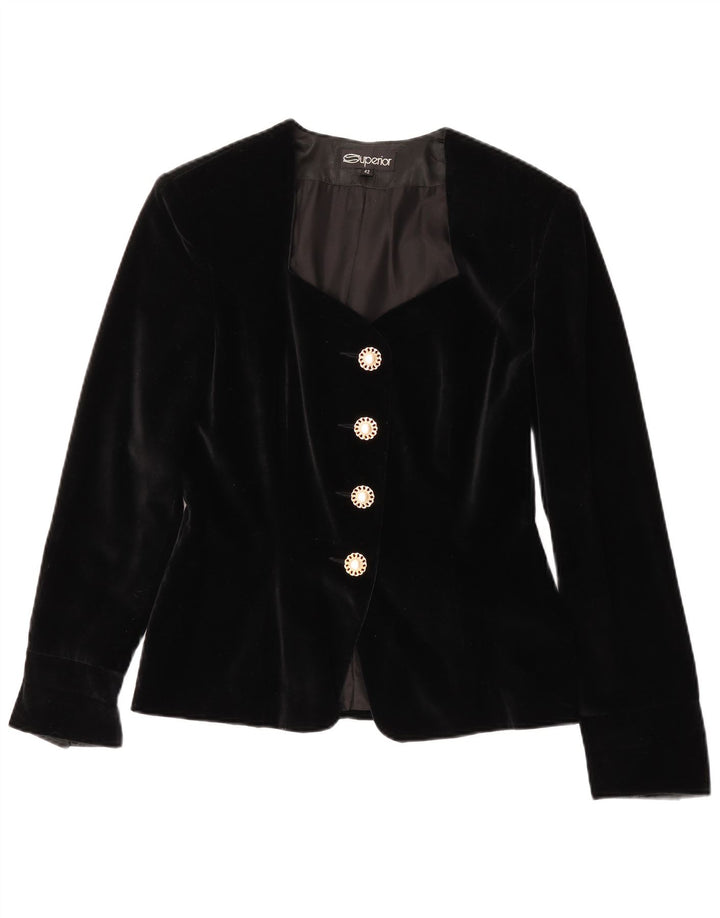 Superior Womens 4 Button Velour 2 Piece Skirt Set IT 42 Medium W28 Black