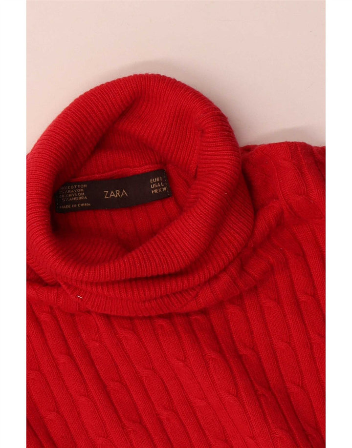 Zara Womens Roll Neck Jumper Sweater UK 14 Large Red